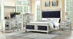 Varian Black Velvet/Wood Queen Bed with Raised Geometric Trim