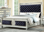 Varian Black Velvet/Wood Queen Bed with Raised Geometric Trim