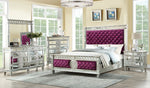 Varian Burgundy Velvet/Wood Queen Bed with Geometric Trim