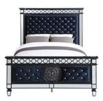 Varian II Black Velvet/Wood Queen Bed with Mirror Insert