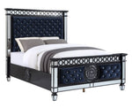 Varian II Black Velvet/Wood Queen Bed with Mirror Insert