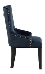 Varian II Dark Navy Velvet/Black Wood Tufted Side Chair