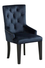 Varian II Dark Navy Velvet/Black Wood Tufted Side Chair