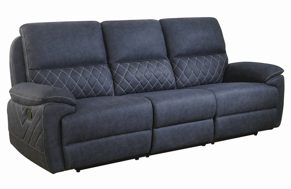 Variel 3-Pc Blue Faux Suede Manual Recliner Sofa