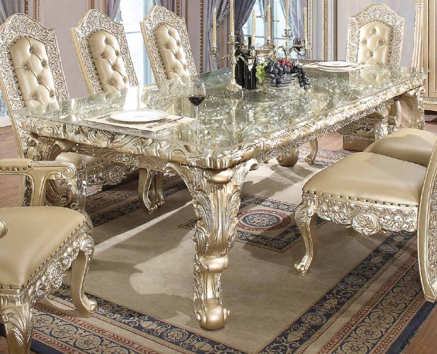 Vatican Champagne Silver Wood/Glass Dining Table (Oversized)