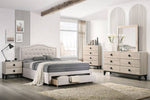 Veida Light Brown Linen Fabric Full Platform Storage Bed