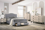 Veida Light Grey Linen Fabric Full Platform Storage Bed