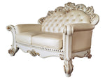 Vendom Champagne Faux Leather/Antique Pearl Wood Loveseat