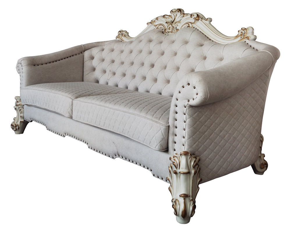 Vendom II Two-Tone Ivory Fabric/Antique Pearl Wood 2-Seat Sofa (Oversized)