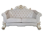 Vendom II Two-Tone Ivory Fabric/Antique Pearl Wood Loveseat