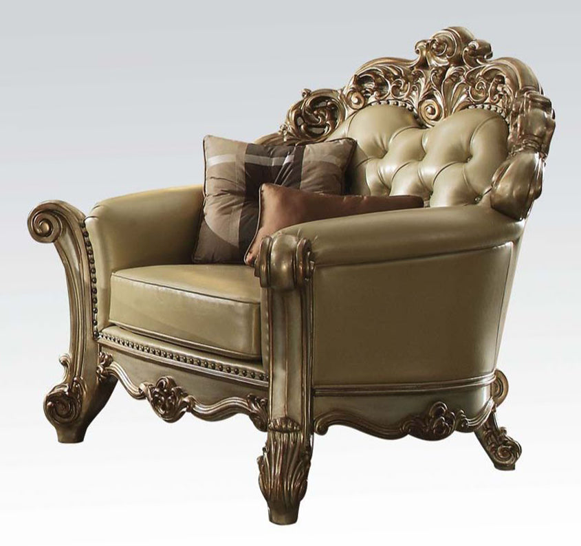 Vendome Bone PU Leather/Gold Patina Chair with 2 Pillows