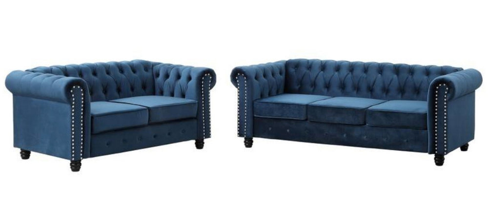 Venice 2-Pc Blue Velvet Tufted Sofa Set