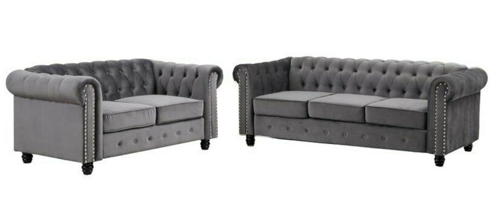 Venice 2-Pc Grey Velvet Tufted Sofa Set