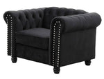 Venice 3-Pc Black Velvet Tufted Sofa Set