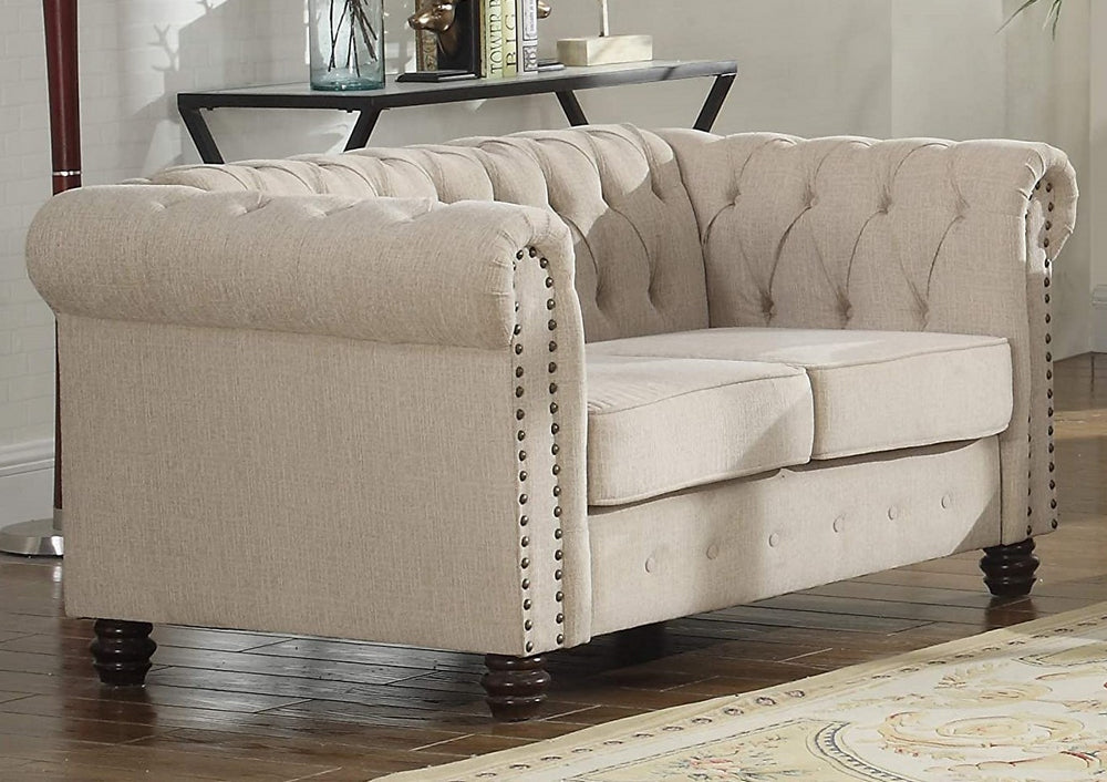 Venice Beige Fabric Tufted Loveseat