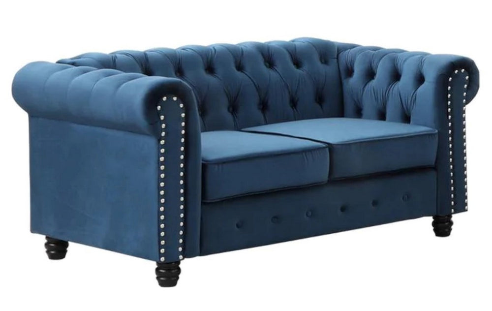 Venice Blue Velvet Tufted Loveseat