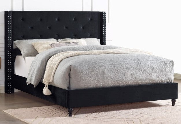 Vero Black Velvet Tufted King Bed