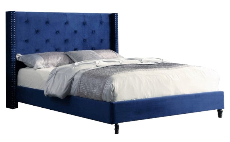 Vero Blue Velvet Tufted Cal King Bed