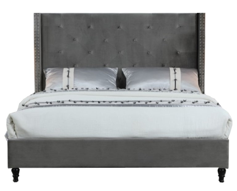 Vero Grey Velvet Tufted Queen Bed