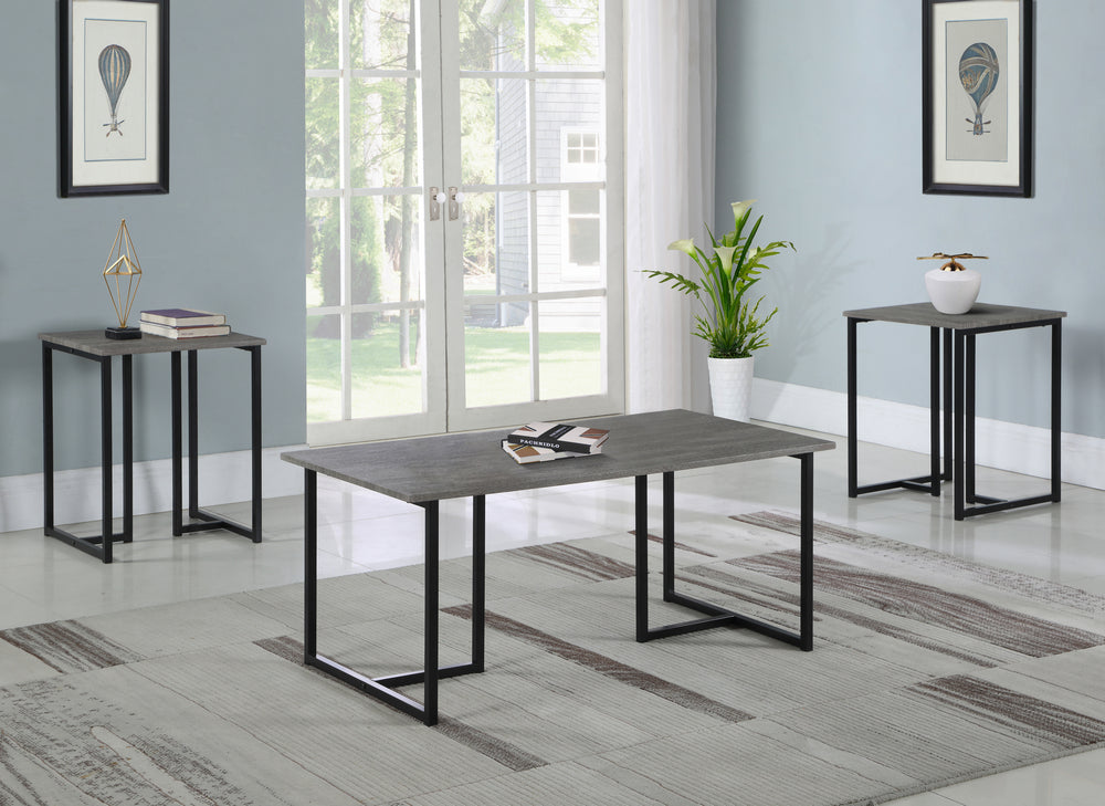 Veronica 3-Pc Grey Wood/Black Metal Coffee Table Set