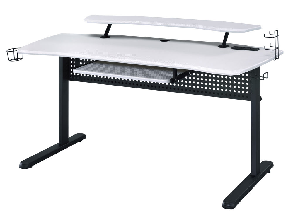 Vildre Black & White Wood/Metal Gaming Table with USB & LED