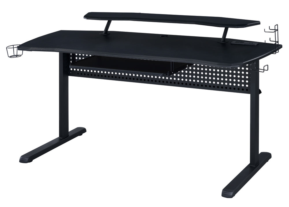 Vildre Black Wood/Metal Gaming Table with USB & LED Light