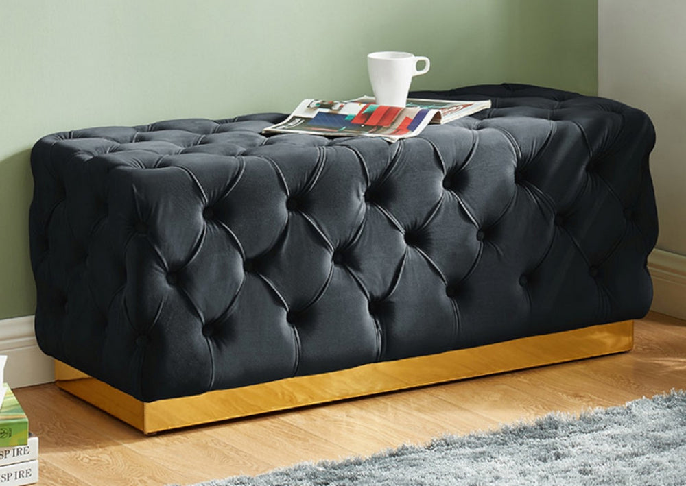 Viola Black Velvet Tufted Bench