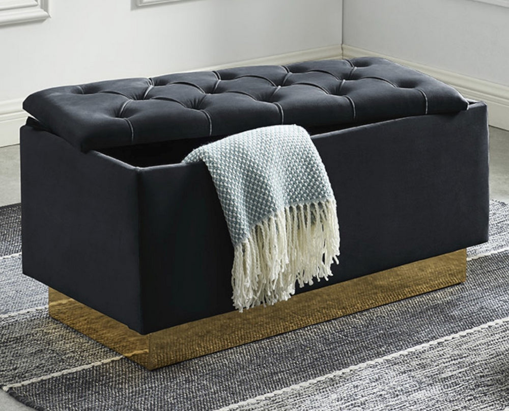 Viola Black Velvet Tufted Bench with Storage