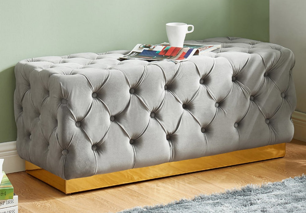 Viola Grey Velvet Tufted Bench