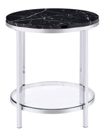 Virlana Black Faux Marble Print Wood/Chrome Metal End Table