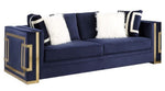 Virrux Blue Velvet 2-Seat Sofa with Gold Accents (Oversized)