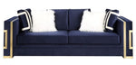 Virrux Blue Velvet 2-Seat Sofa with Gold Accents (Oversized)