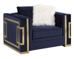 Virrux Blue Velvet Chair with Gold Accents