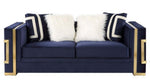 Virrux Blue Velvet Loveseat with Gold Accents