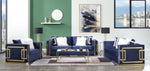 Virrux Blue Velvet Loveseat with Gold Accents