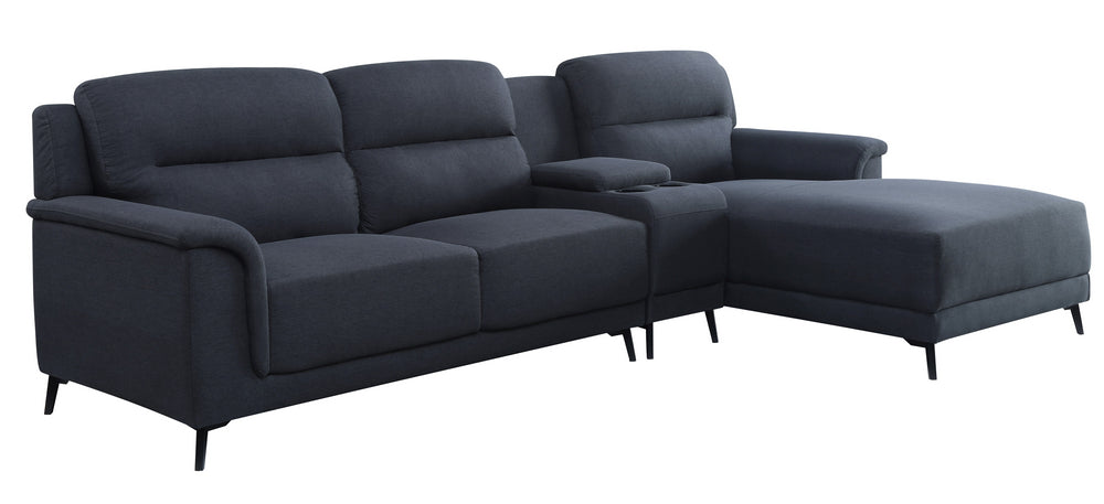 Walcher 3-Pc Gray Linen RAF Sectional Sofa with Console