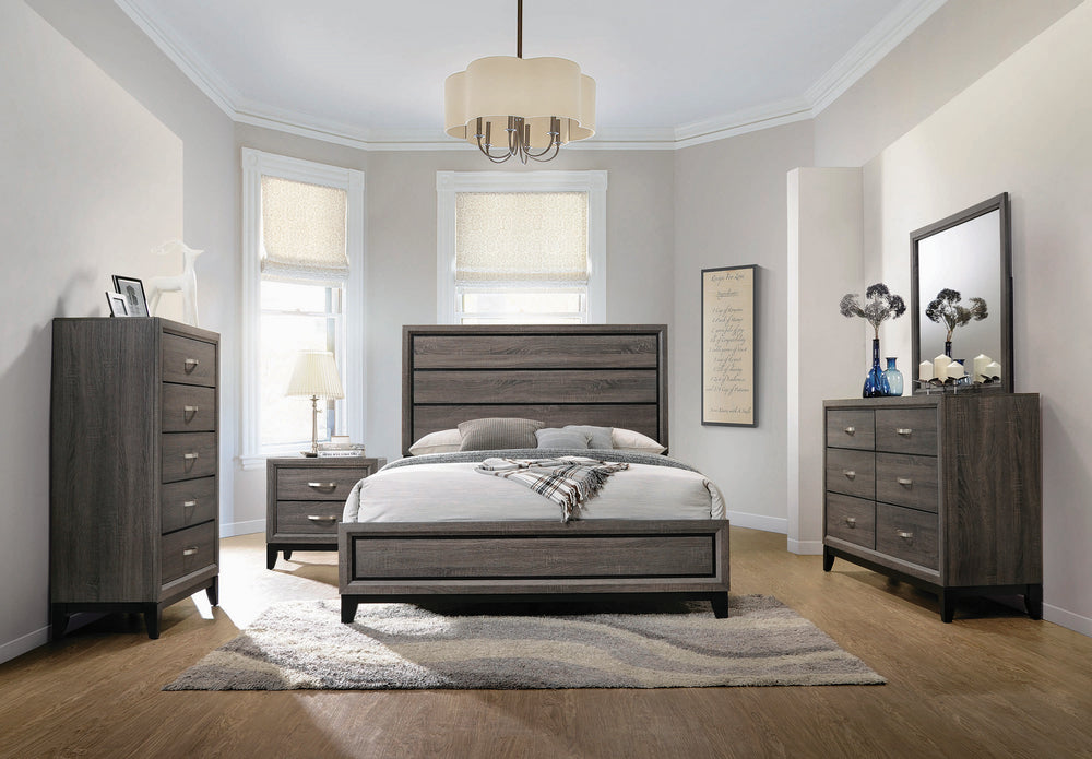 Watson 5-Pc Grey Oak/Black Wood King Bedroom Set