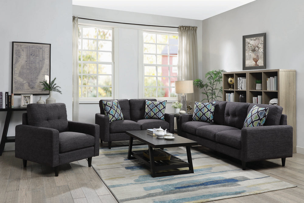 Watsonville 3-Pc Grey Linen-Like Fabric Sofa Set