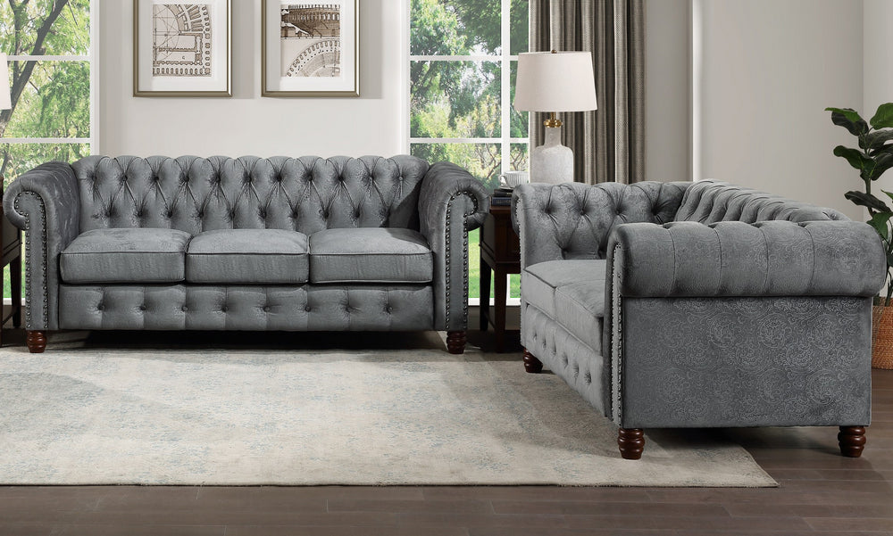 Welwyn 2Pc Dark Gray Velvet Fabric Sofa Set (Oversized)