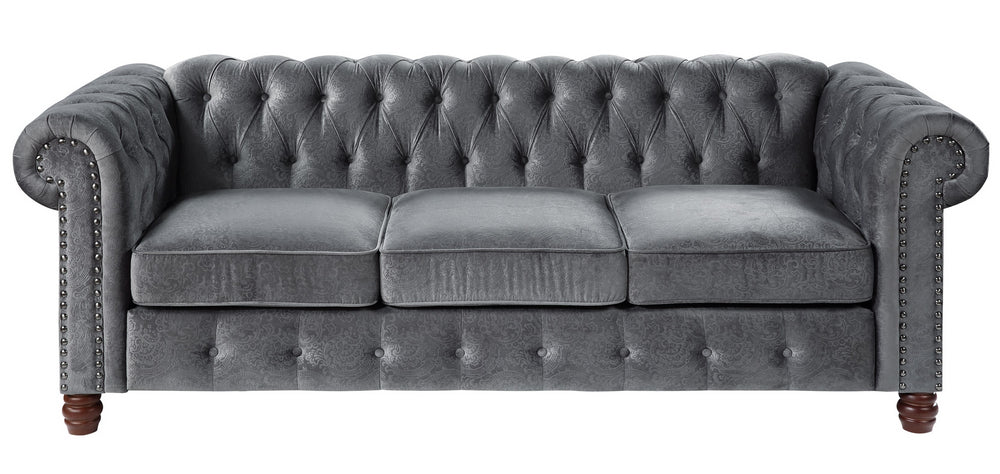 Welwyn Dark Gray Velvet Fabric Sofa (Oversized)