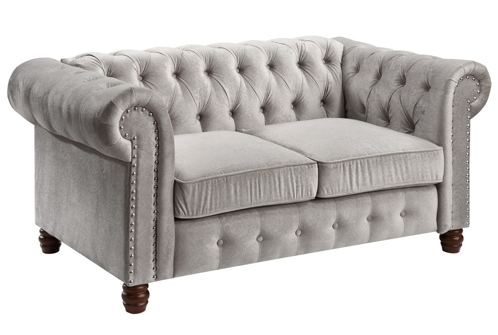 Welwyn Gray Velvet Fabric Tufted Loveseat