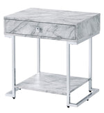 Wither White Faux Marble Print Wood/Chrome Metal Accent Table