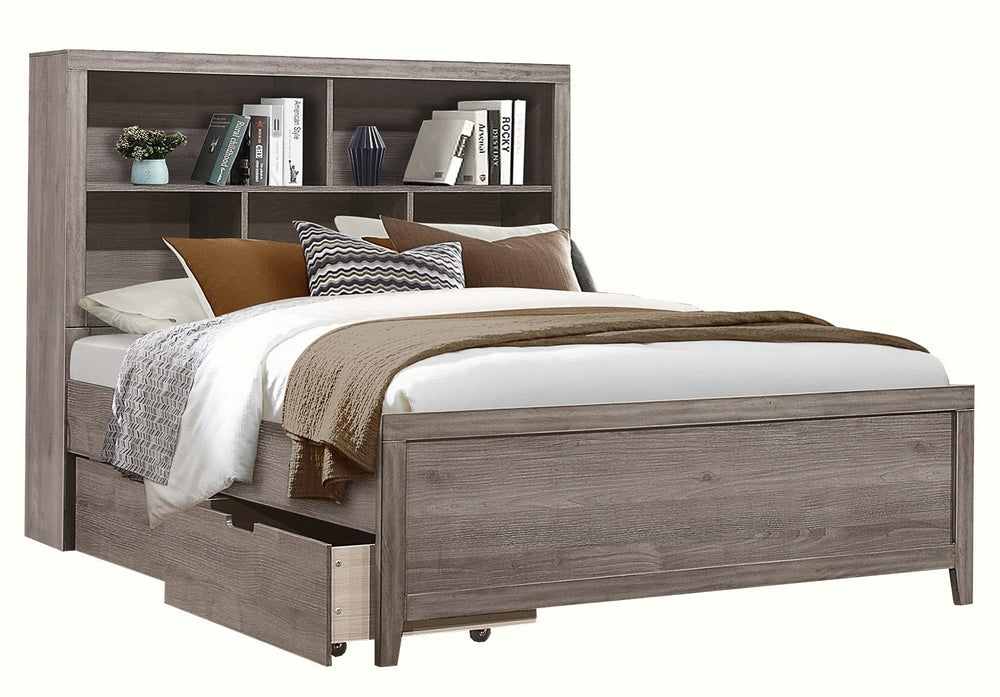 Woodrow Gray Queen Bed w/Bookcase Headboard & Drawers