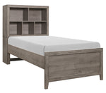 Woodrow Gray Wood Twin Bed with Bookcase Headboard