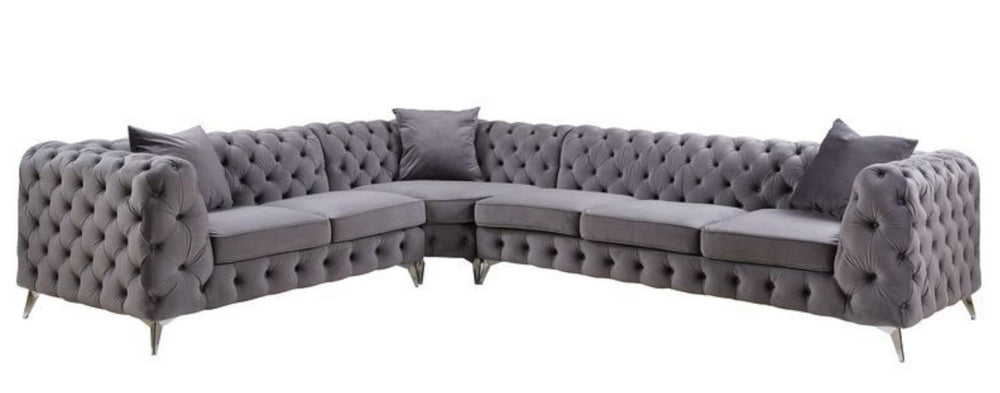 Wugtyx 3-Pc Dark Gray Velvet Sectional Sofa