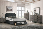 Wynry Charcoal Linen Fabric Full Platform Storage Bed