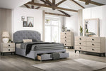 Wynry Light Grey Linen Fabric Full Platform Storage Bed