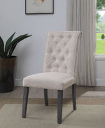 Yabeina 2 Beige Linen/Gray Wood Button Tufted Side Chairs