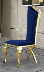 Yasmeen 2 Navy Blue Velvet/Gold Metal Side Chairs