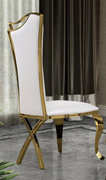 Yasmeen 2 White Faux Leather/Gold Metal Side Chairs